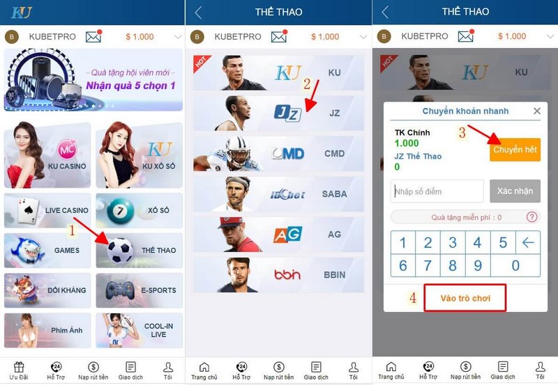 Giao diện Kubet trên điện thoại